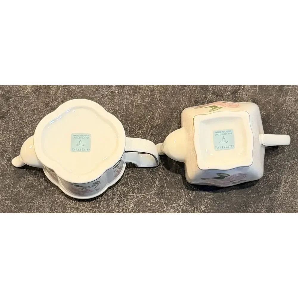Partylite (Rare) Romantic Chic Tea Pot Set Tea Light Holders W/ Brass Inserts